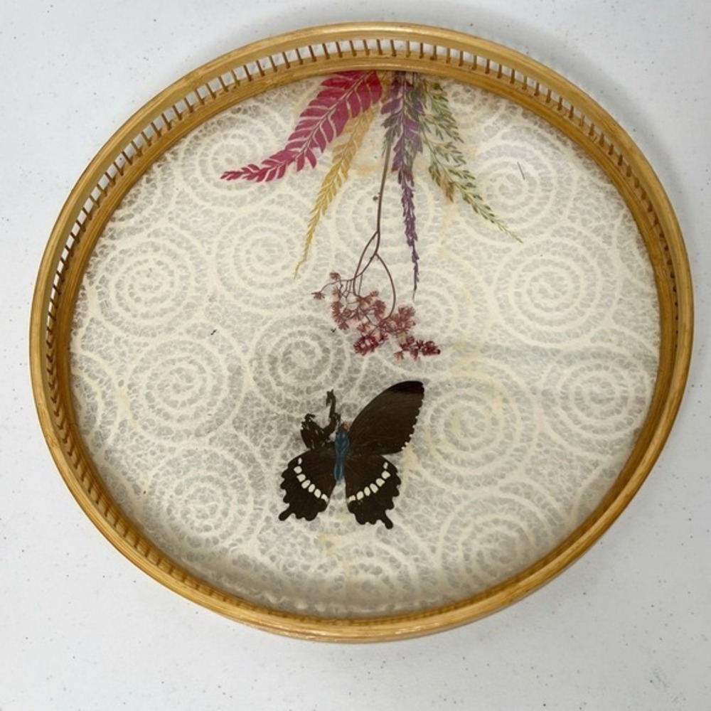 Vintage MCM‎ Pressed Butterfly Bamboo Tray & Coaster Set 6 Pieces - Picture 8 of 13